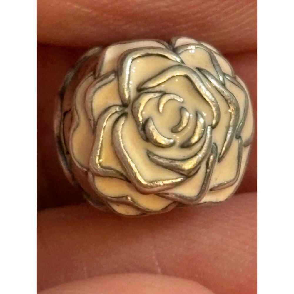 Copied - Pandora ALE 925 Sterling Silver Cream Enamel Rose Clip Charm